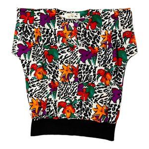 Vibrant Pleated Multicolor Floral Print Blouse Size Medium